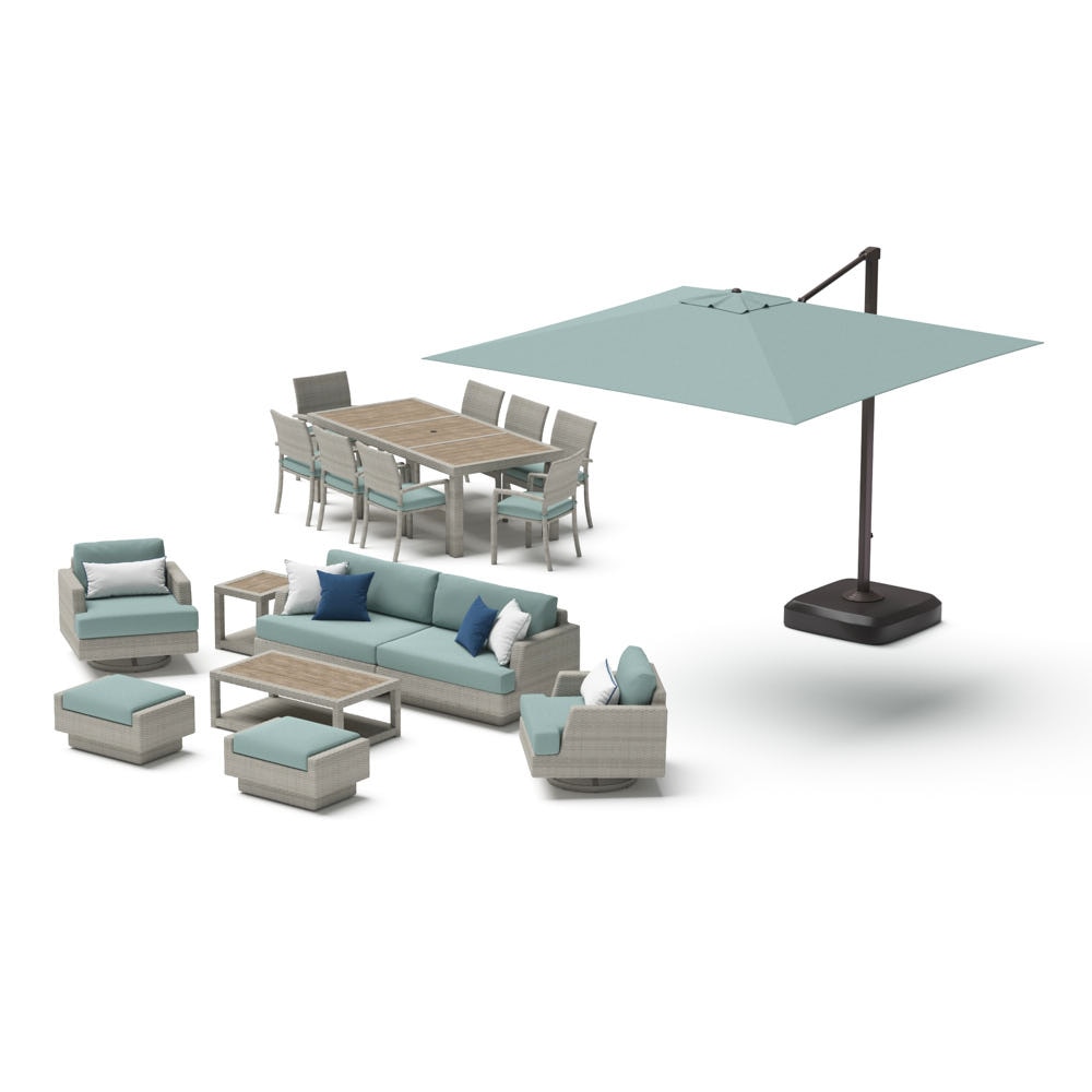 Portofino Comfort 18 Piece Sunbrella Outdoor Motion Wood Estate Set - Spa Blue