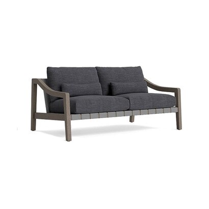 Del Mar Outdoor 72" Weathered Teak Sofa - Plain Weave Charcoal