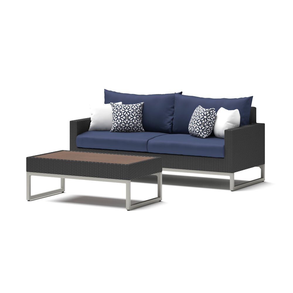 Milo™ Espresso 78in Sofa & Coffee Table Set - Navy Blue