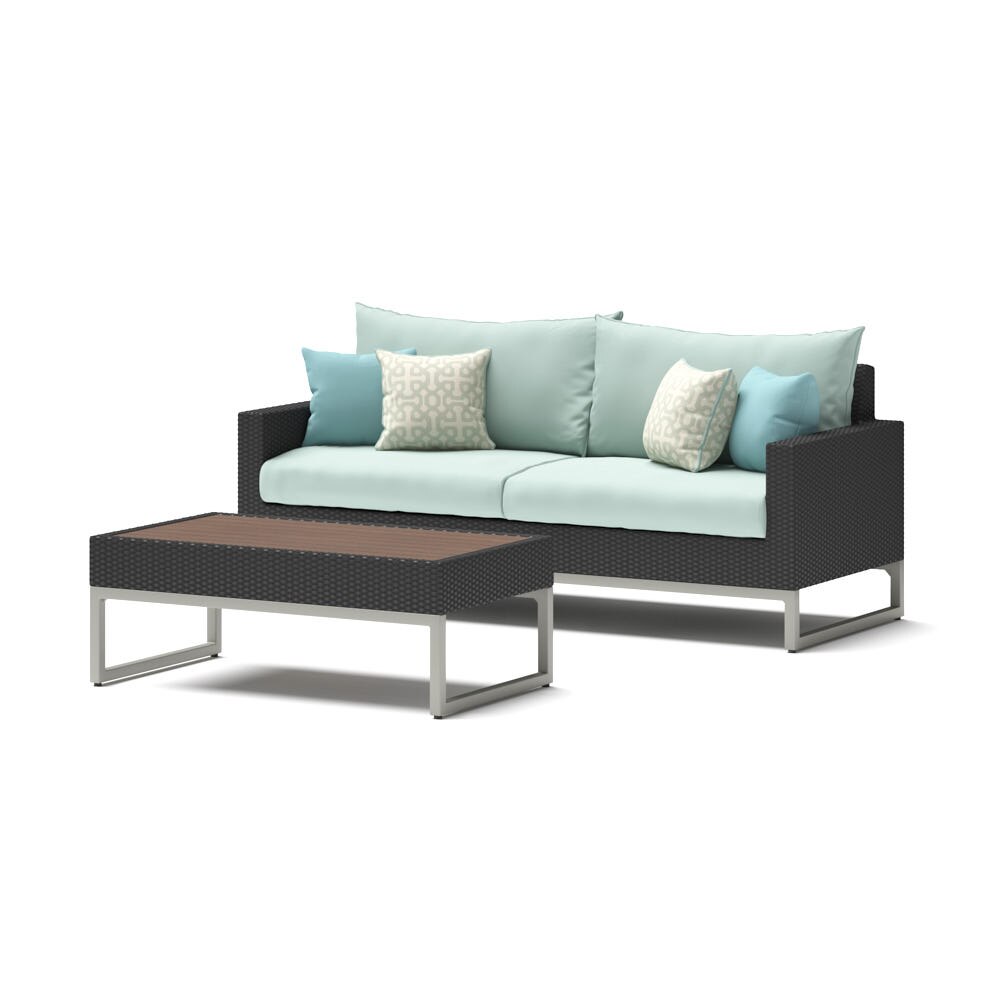 Milo™ Espresso 78in Sofa & Coffee Table Set - Spa Blue