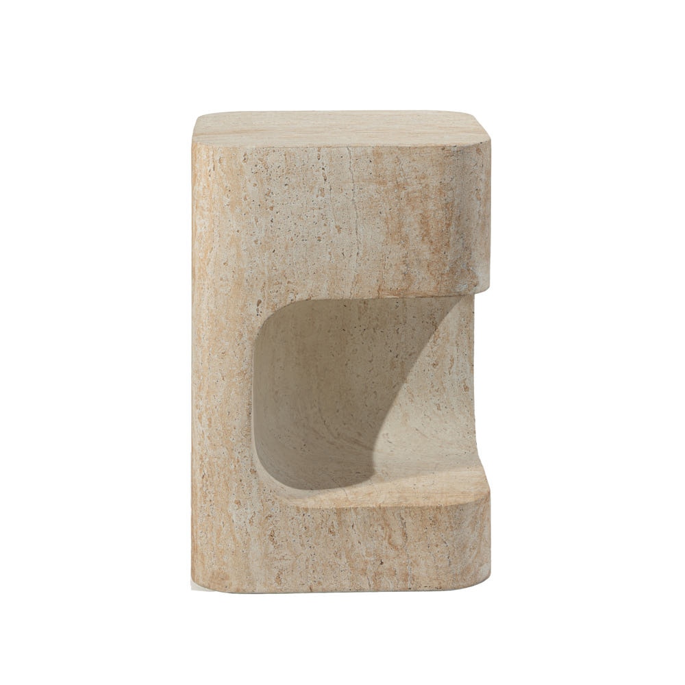 Grover Outdoor Stone Asymmetrical Side Table