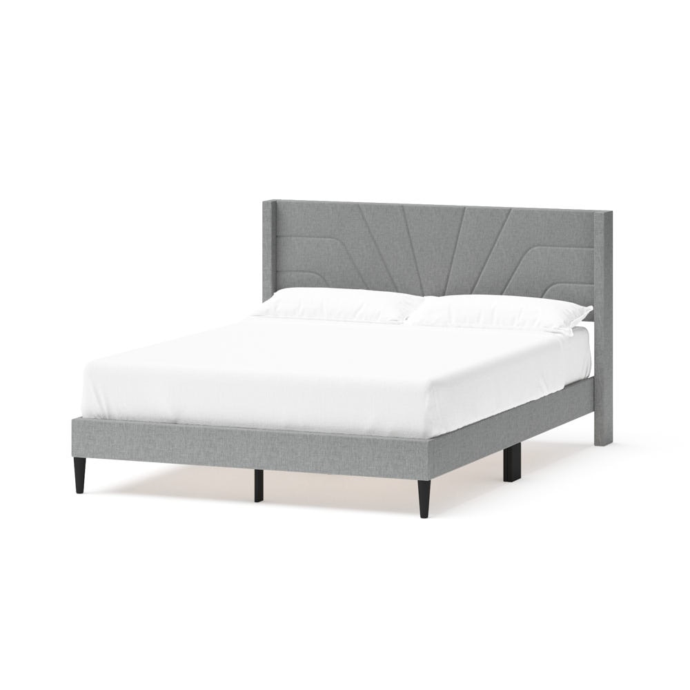 Lindon Deco Upholstered Queen Bed in a Box in Charcoal